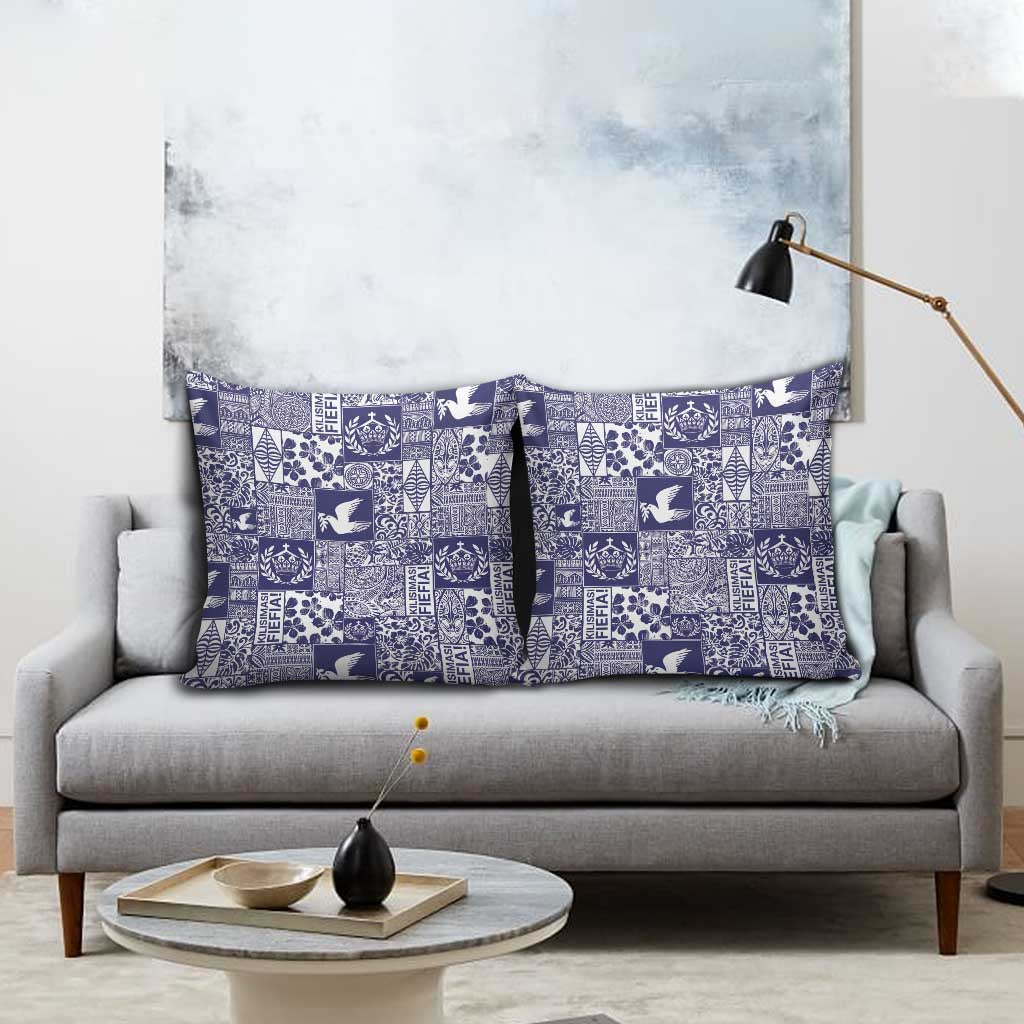 Blue Tonga Kilisimasi Fiefia Pillow Cover Pacific Patchwork Xmas Vibes - Polynesian Pride