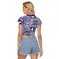 Blue Tonga Kilisimasi Fiefia Raglan Cropped T Shirt Pacific Patchwork Xmas Vibes LT9 - Polynesian Pride