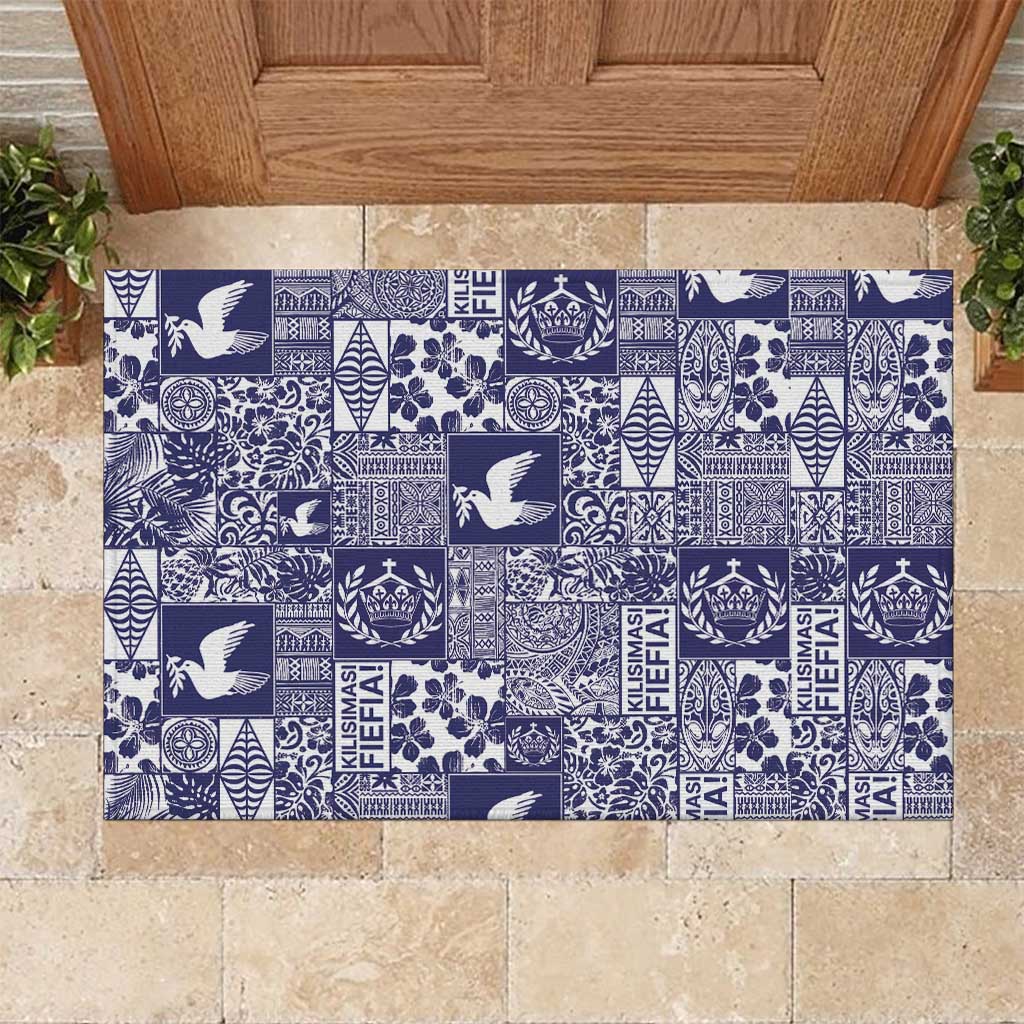 Blue Tonga Kilisimasi Fiefia Rubber Doormat Pacific Patchwork Xmas Vibes - Polynesian Pride
