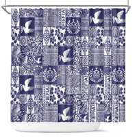 Blue Tonga Kilisimasi Fiefia Shower Curtain Pacific Patchwork Xmas Vibes - Polynesian Pride
