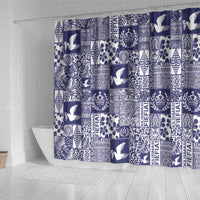 Blue Tonga Kilisimasi Fiefia Shower Curtain Pacific Patchwork Xmas Vibes - Polynesian Pride