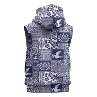 Blue Tonga Kilisimasi Fiefia Sleeveless Hoodie Pacific Patchwork Xmas Vibes - Polynesian Pride