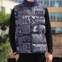 Blue Tonga Kilisimasi Fiefia Sleeveless Puffer Jacket Pacific Patchwork Xmas Vibes - Polynesian Pride