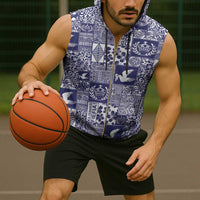 Blue Tonga Kilisimasi Fiefia Sleeveless Zip Hoodie Pacific Patchwork Xmas Vibes - Polynesian Pride