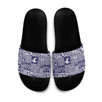 Blue Tonga Kilisimasi Fiefia Slide Sandals Pacific Patchwork Xmas Vibes - Polynesian Pride
