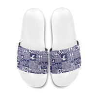 Blue Tonga Kilisimasi Fiefia Slide Sandals Pacific Patchwork Xmas Vibes - Polynesian Pride
