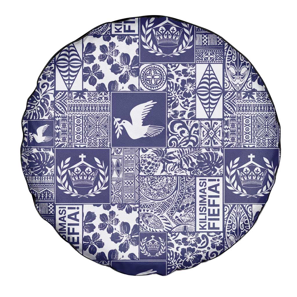 Blue Tonga Kilisimasi Fiefia Spare Tire Cover Pacific Patchwork Xmas Vibes - Polynesian Pride