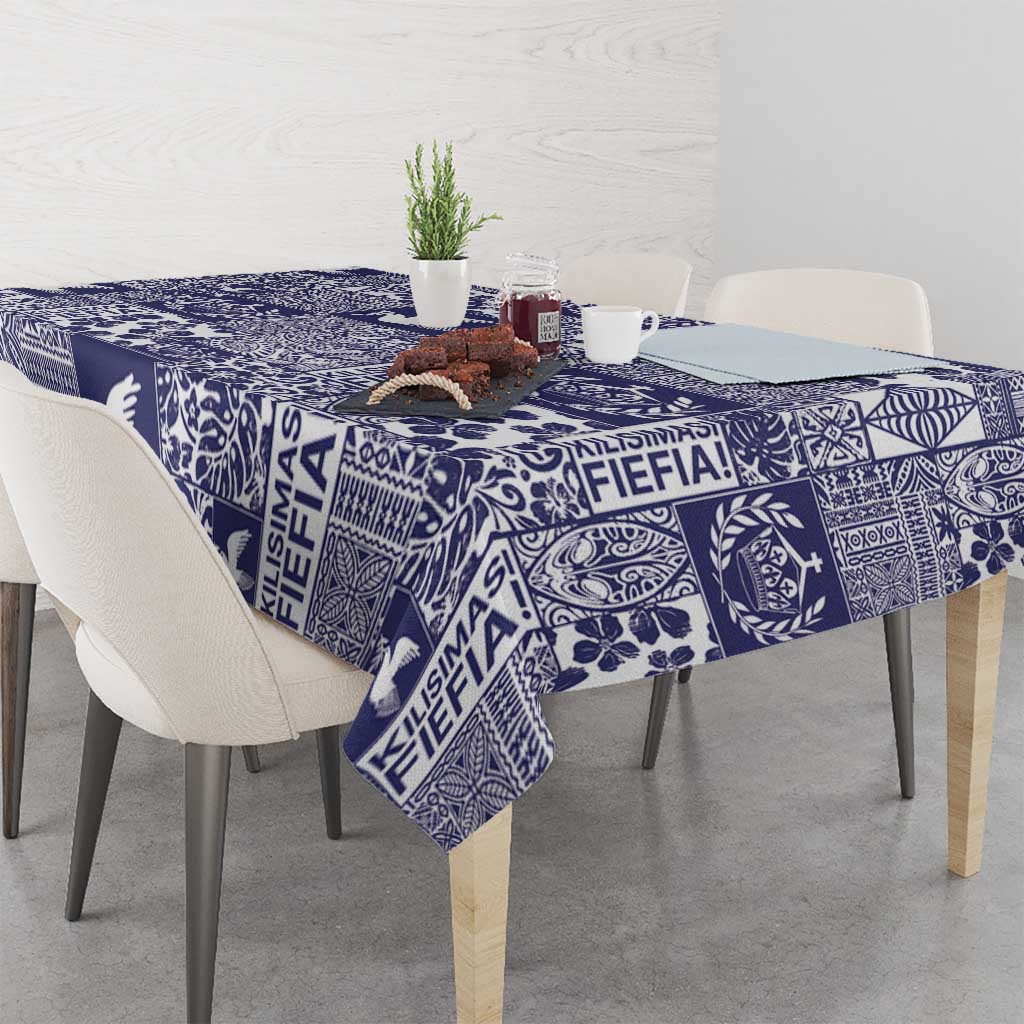 Blue Tonga Kilisimasi Fiefia Tablecloth Pacific Patchwork Xmas Vibes - Polynesian Pride