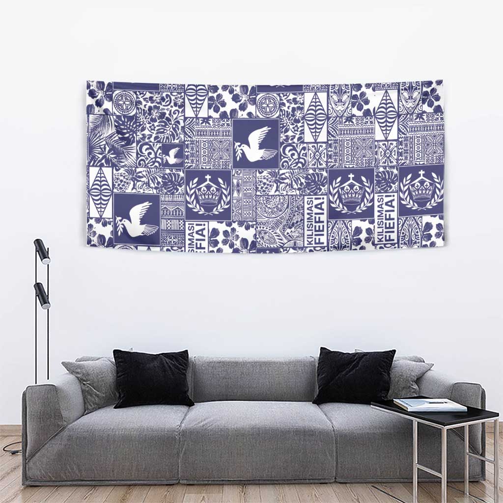 Blue Tonga Kilisimasi Fiefia Tapestry Pacific Patchwork Xmas Vibes - Polynesian Pride