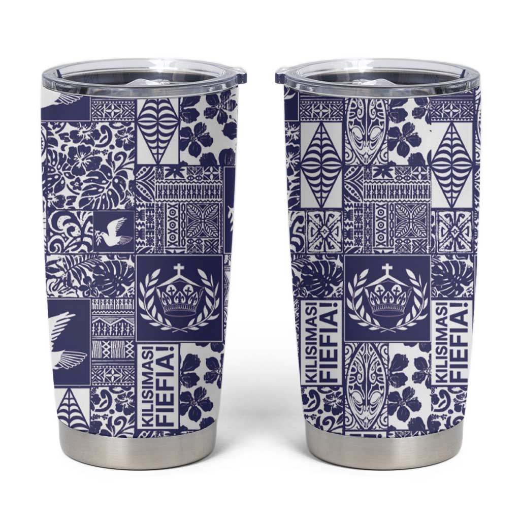 Blue Tonga Kilisimasi Fiefia Tumbler Cup Pacific Patchwork Xmas Vibes - Polynesian Pride