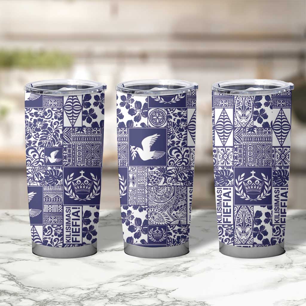 Blue Tonga Kilisimasi Fiefia Tumbler Cup Pacific Patchwork Xmas Vibes - Polynesian Pride
