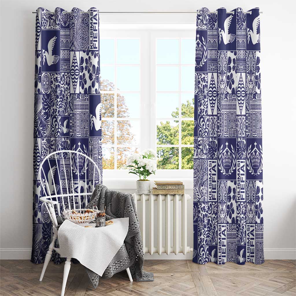 Blue Tonga Kilisimasi Fiefia Window Curtain Pacific Patchwork Xmas Vibes - Polynesian Pride