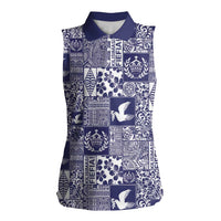 Blue Tonga Kilisimasi Fiefia Women Sleeveless Polo Shirt Pacific Patchwork Xmas Vibes - Polynesian Pride