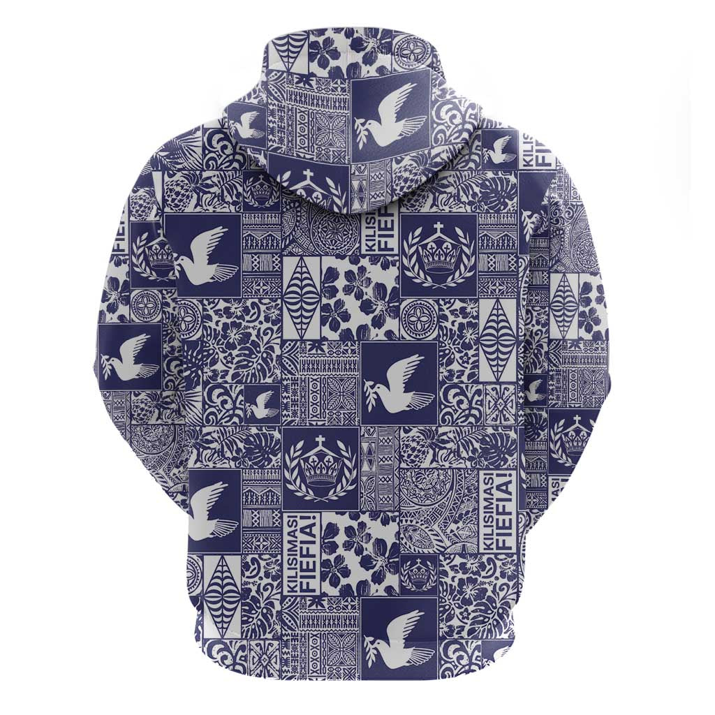 Blue Tonga Kilisimasi Fiefia Zip Hoodie Pacific Patchwork Xmas Vibes - Polynesian Pride