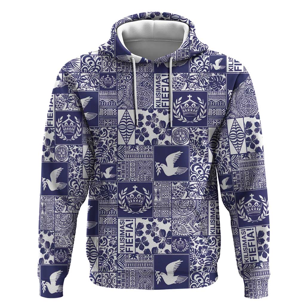 Blue Tonga Kilisimasi Fiefia Zip Hoodie Pacific Patchwork Xmas Vibes - Polynesian Pride