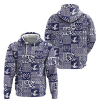 Blue Tonga Kilisimasi Fiefia Zip Hoodie Pacific Patchwork Xmas Vibes - Polynesian Pride