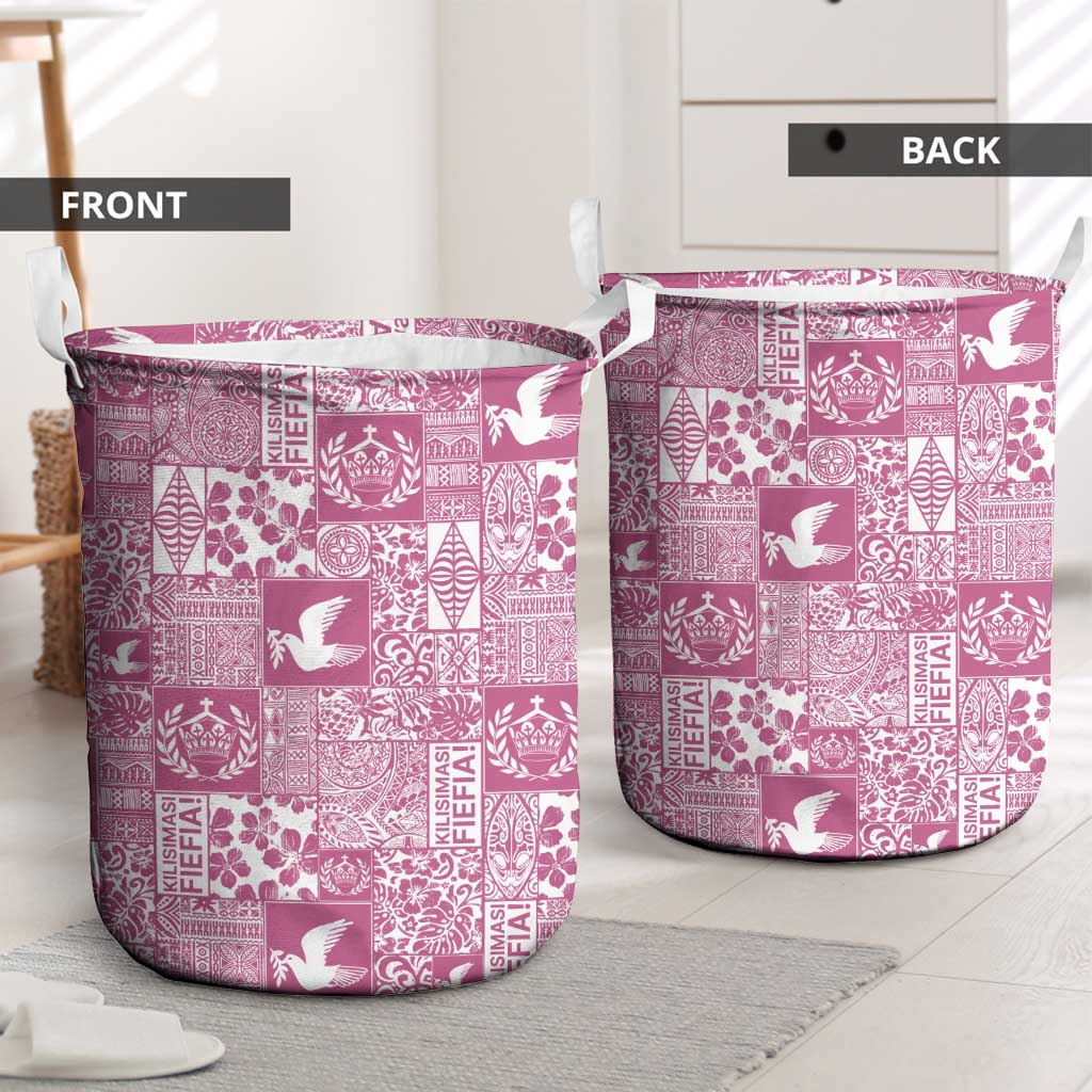 Pink Tonga Kilisimasi Fiefia Laundry Basket Pacific Patchwork Xmas Vibes - Polynesian Pride