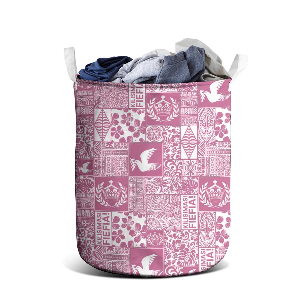 Pink Tonga Kilisimasi Fiefia Laundry Basket Pacific Patchwork Xmas Vibes - Polynesian Pride