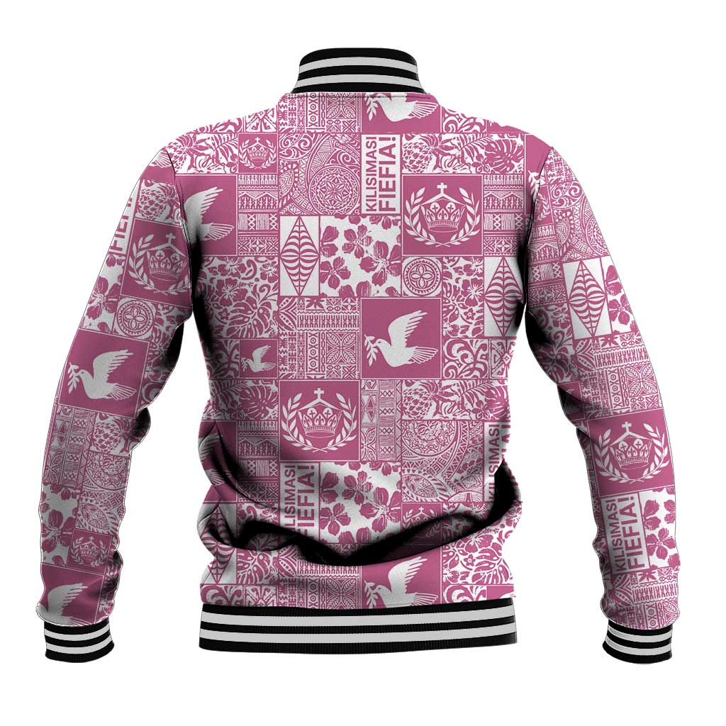 Pink Tonga Kilisimasi Fiefia Baseball Jacket Pacific Patchwork Xmas Vibes - Polynesian Pride