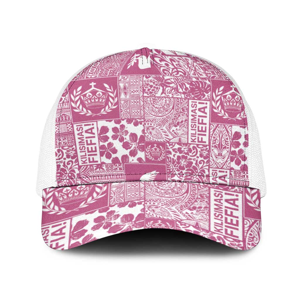 Pink Tonga Kilisimasi Fiefia Baseball Net Cap Pacific Patchwork Xmas Vibes - Polynesian Pride
