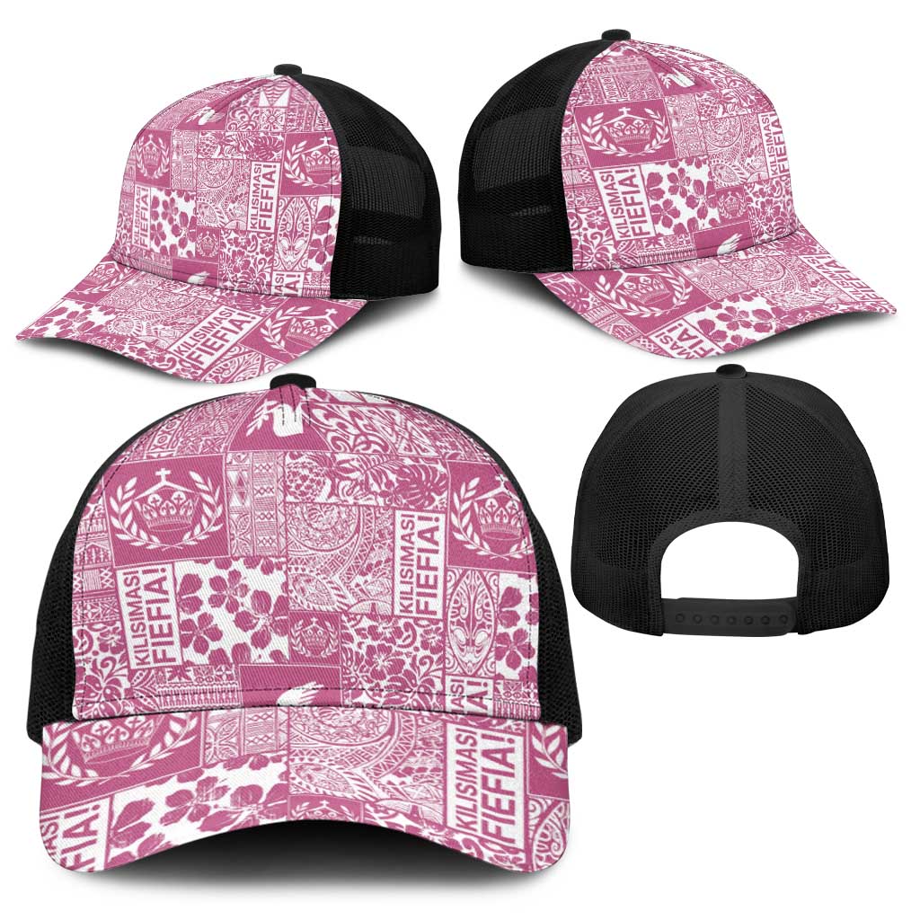 Pink Tonga Kilisimasi Fiefia Baseball Net Cap Pacific Patchwork Xmas Vibes - Polynesian Pride