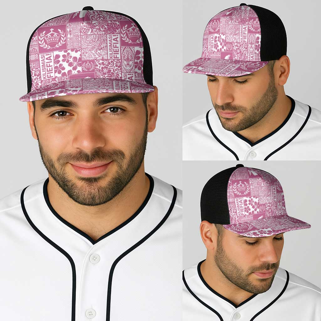Pink Tonga Kilisimasi Fiefia Baseball Net Cap Pacific Patchwork Xmas Vibes - Polynesian Pride