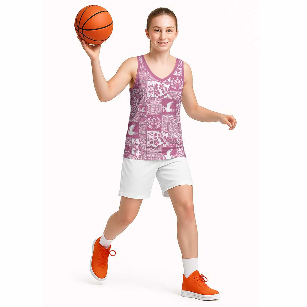 Pink Tonga Kilisimasi Fiefia Basketball Jersey Pacific Patchwork Xmas Vibes LT9 - Polynesian Pride