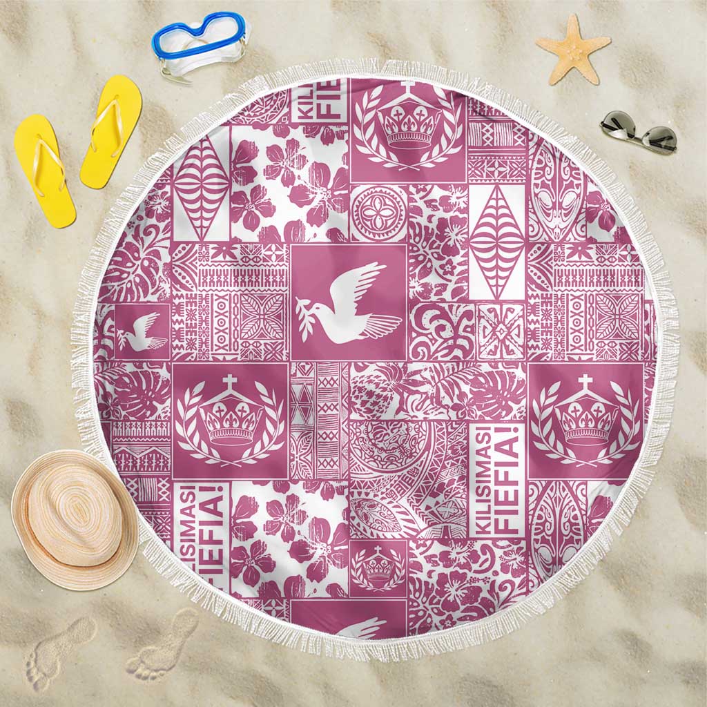 Pink Tonga Kilisimasi Fiefia Beach Blanket Pacific Patchwork Xmas Vibes - Polynesian Pride