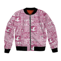 Pink Tonga Kilisimasi Fiefia Bomber Jacket Pacific Patchwork Xmas Vibes - Polynesian Pride