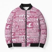 Pink Tonga Kilisimasi Fiefia Bomber Puffer Jacket Pacific Patchwork Xmas Vibes - Polynesian Pride