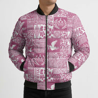 Pink Tonga Kilisimasi Fiefia Bomber Puffer Jacket Pacific Patchwork Xmas Vibes - Polynesian Pride