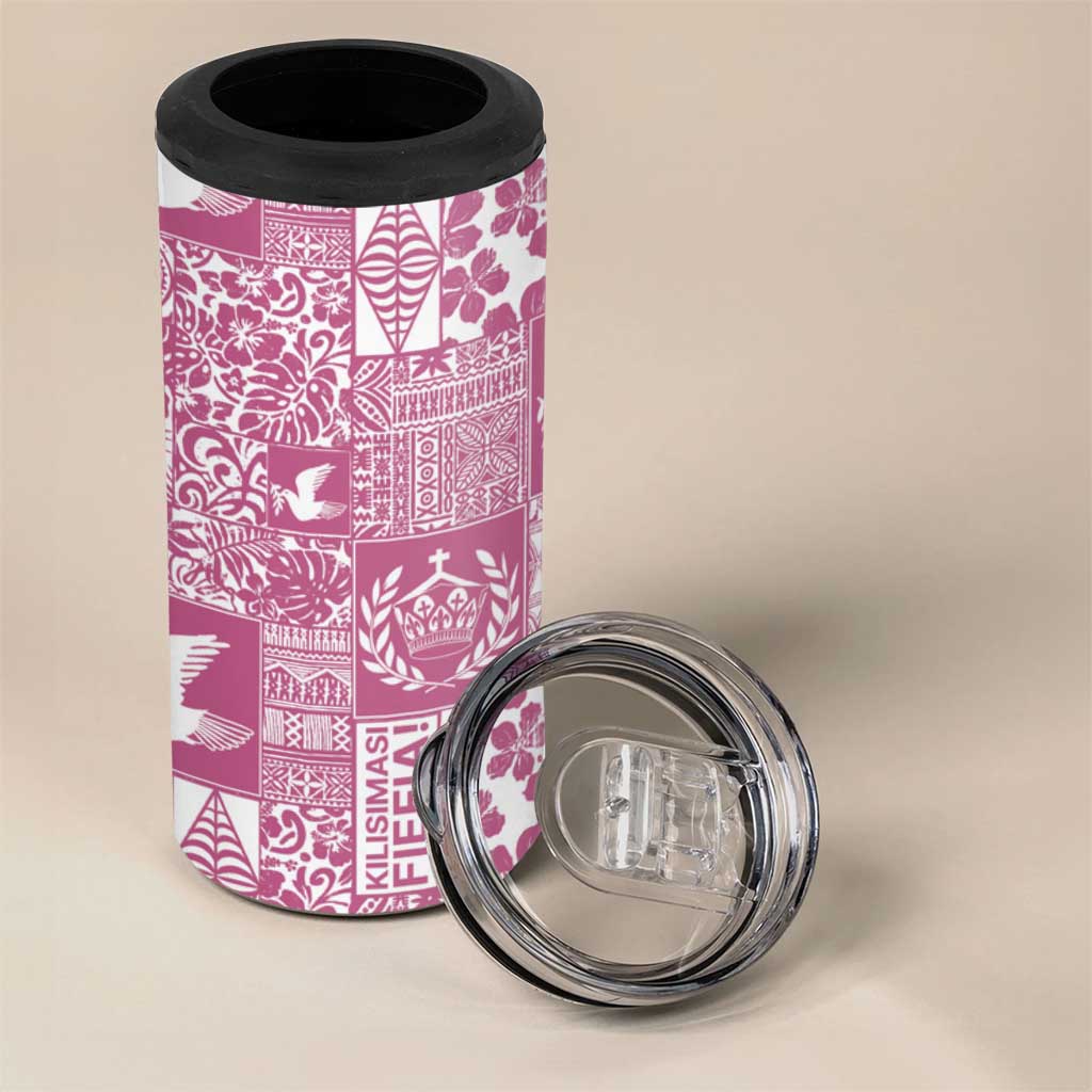 Pink Tonga Kilisimasi Fiefia 4 in 1 Can Cooler Tumbler Pacific Patchwork Xmas Vibes - Polynesian Pride