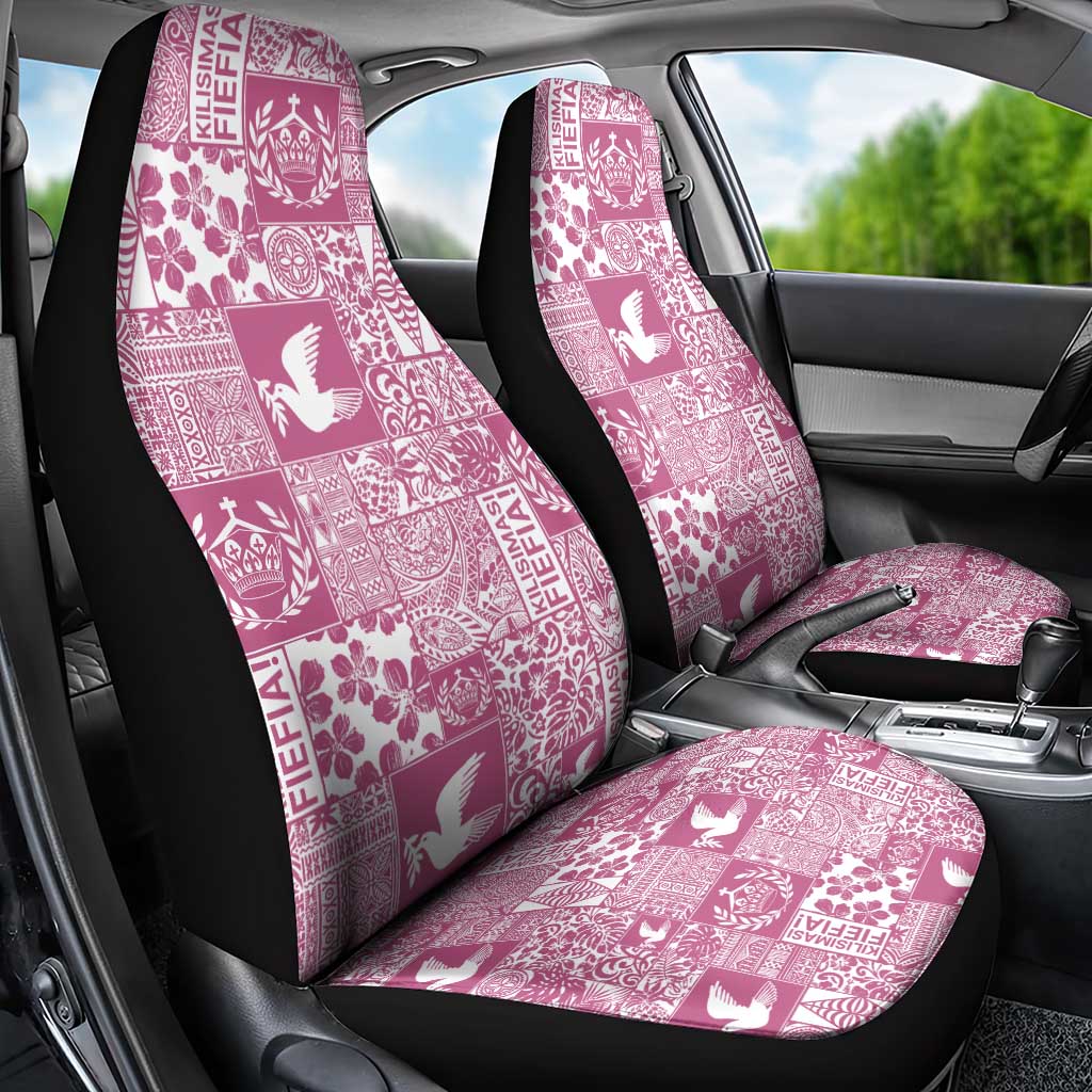 Pink Tonga Kilisimasi Fiefia Car Seat Cover Pacific Patchwork Xmas Vibes - Polynesian Pride