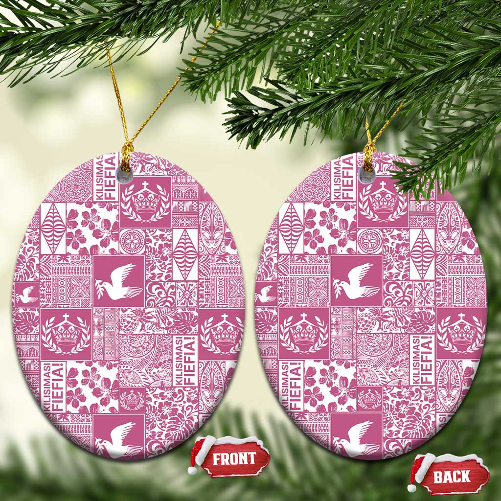 Pink Tonga Kilisimasi Fiefia Ceramic Ornament Pacific Patchwork Xmas Vibes - Polynesian Pride