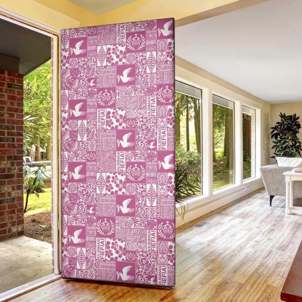 Pink Tonga Kilisimasi Fiefia Door Cover Pacific Patchwork Xmas Vibes - Polynesian Pride