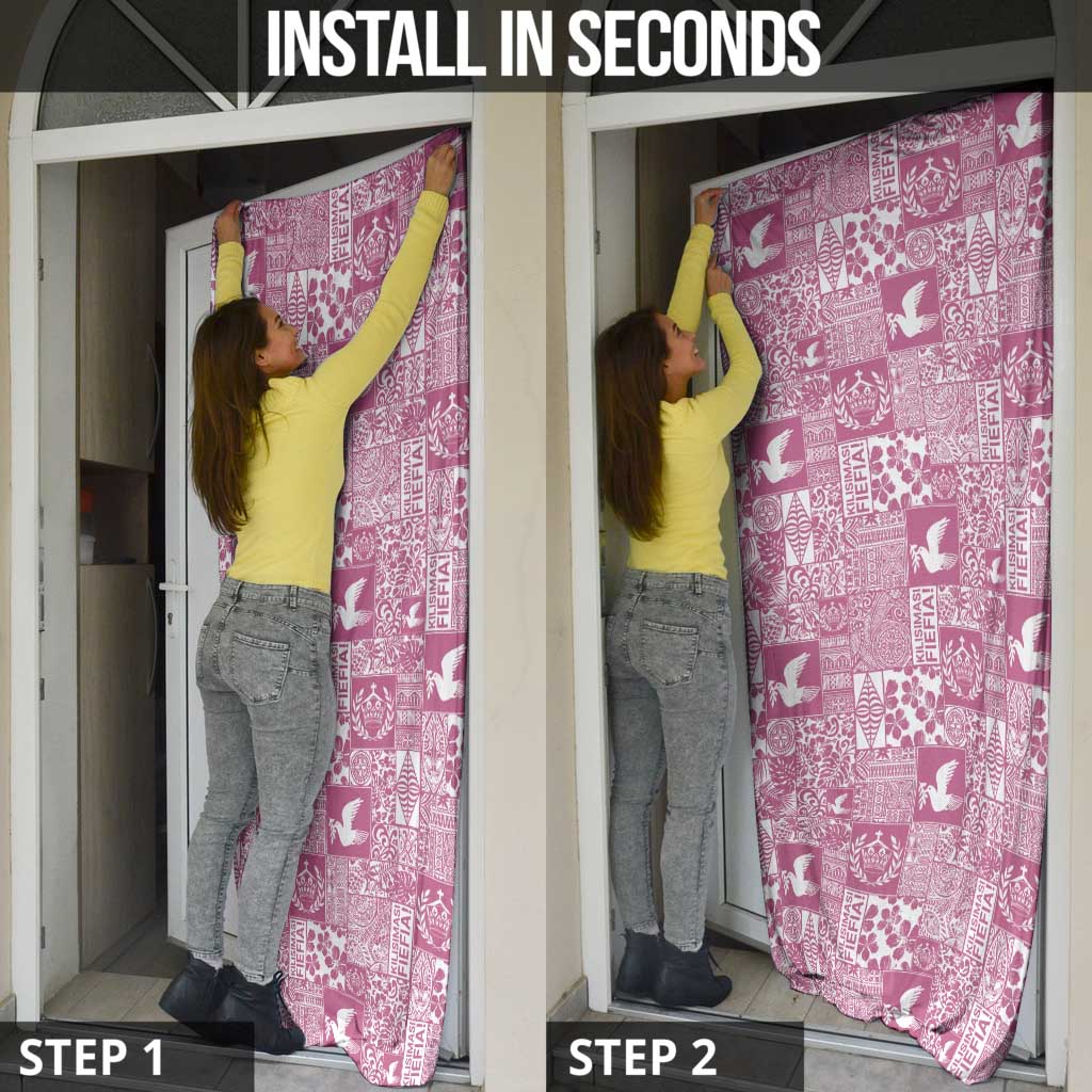 Pink Tonga Kilisimasi Fiefia Door Cover Pacific Patchwork Xmas Vibes - Polynesian Pride
