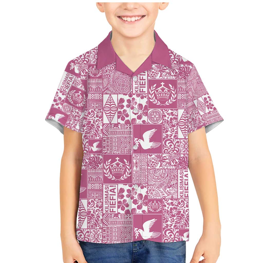 Pink Tonga Kilisimasi Fiefia Family Matching Mermaid Dress and Hawaiian Shirt Pacific Patchwork Xmas Vibes - Polynesian Pride