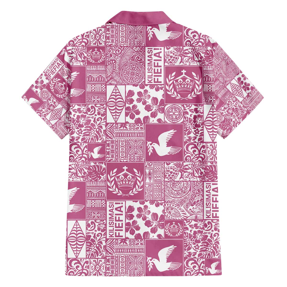 Pink Tonga Kilisimasi Fiefia Family Matching Off The Shoulder Long Sleeve Dress and Hawaiian Shirt Pacific Patchwork Xmas Vibes - Polynesian Pride