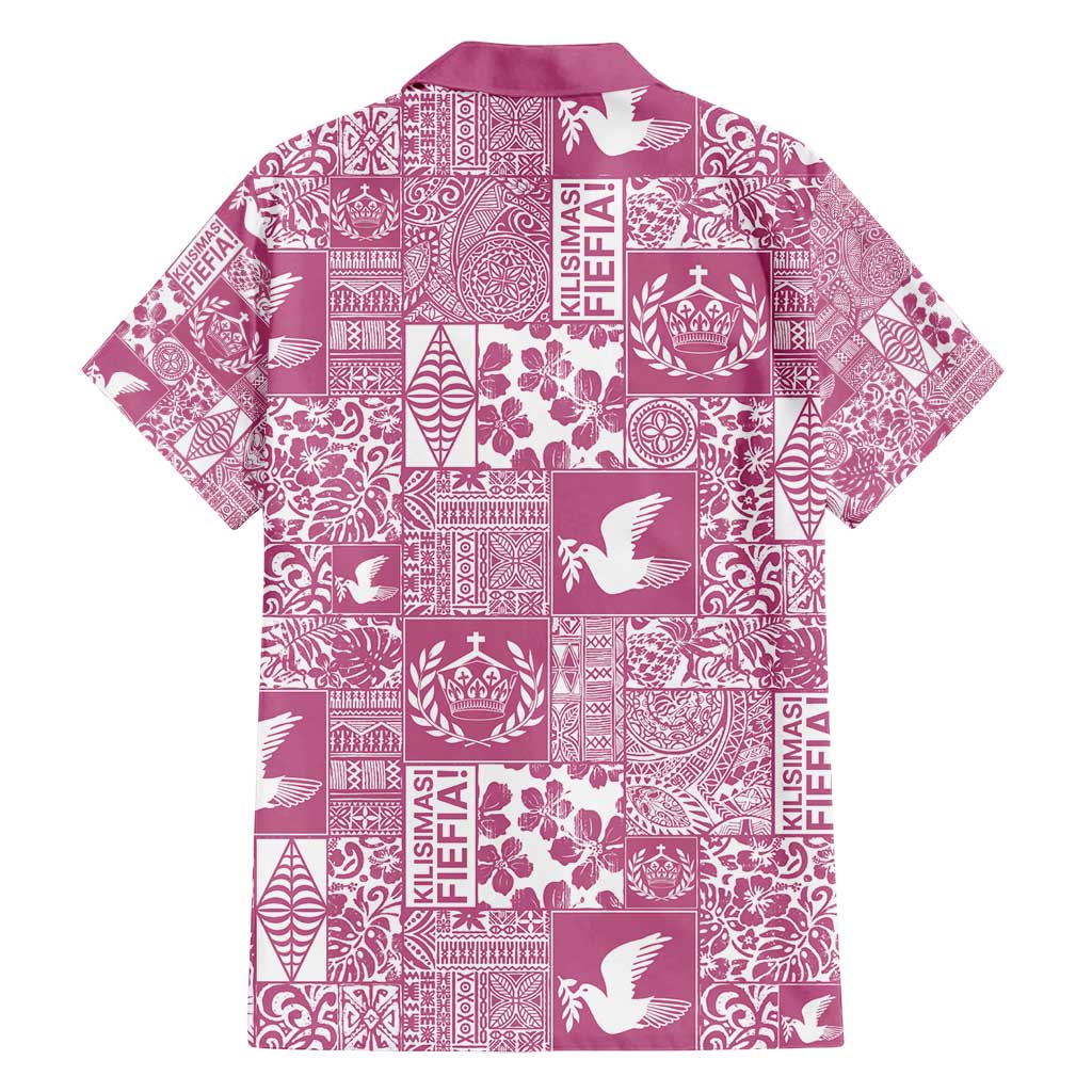 Pink Tonga Kilisimasi Fiefia Family Matching Off Shoulder Maxi Dress and Hawaiian Shirt Pacific Patchwork Xmas Vibes - Polynesian Pride