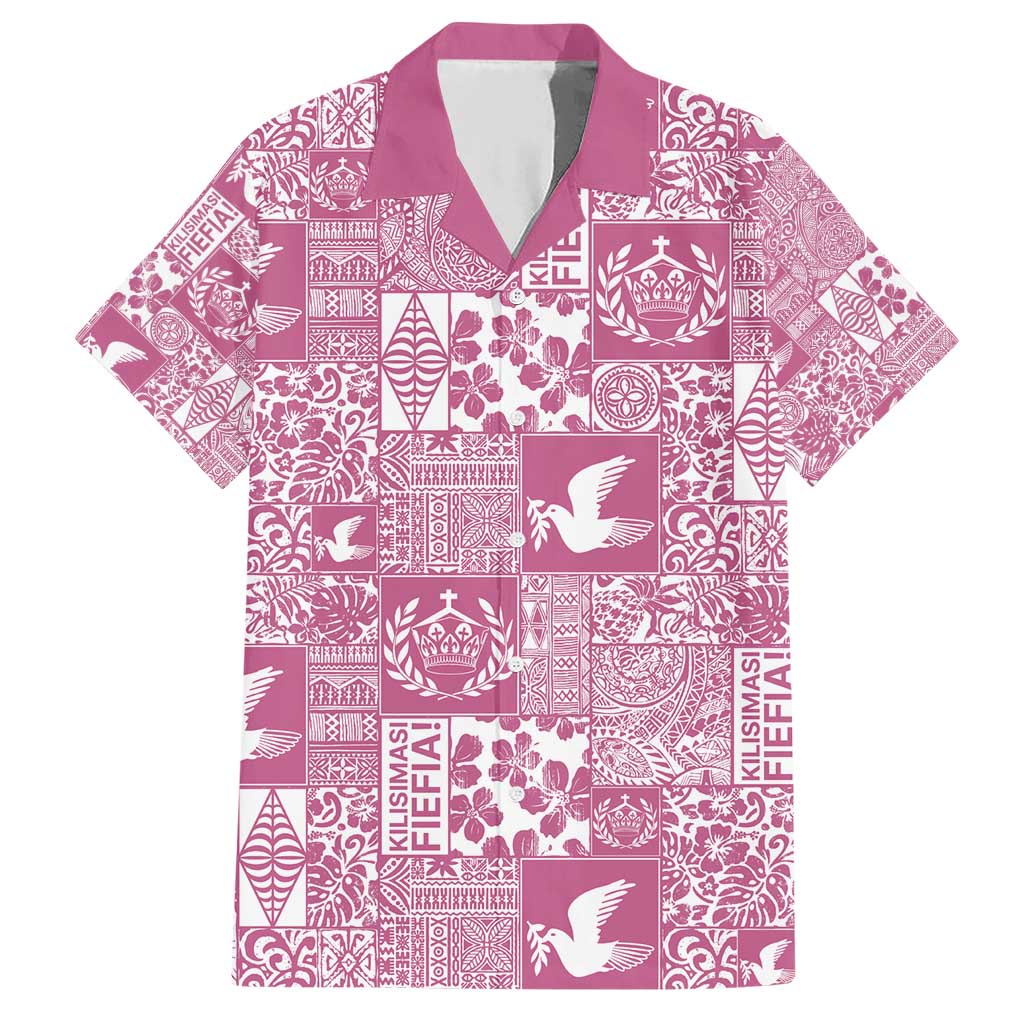 Pink Tonga Kilisimasi Fiefia Family Matching Short Sleeve Bodycon Dress and Hawaiian Shirt Pacific Patchwork Xmas Vibes - Polynesian Pride