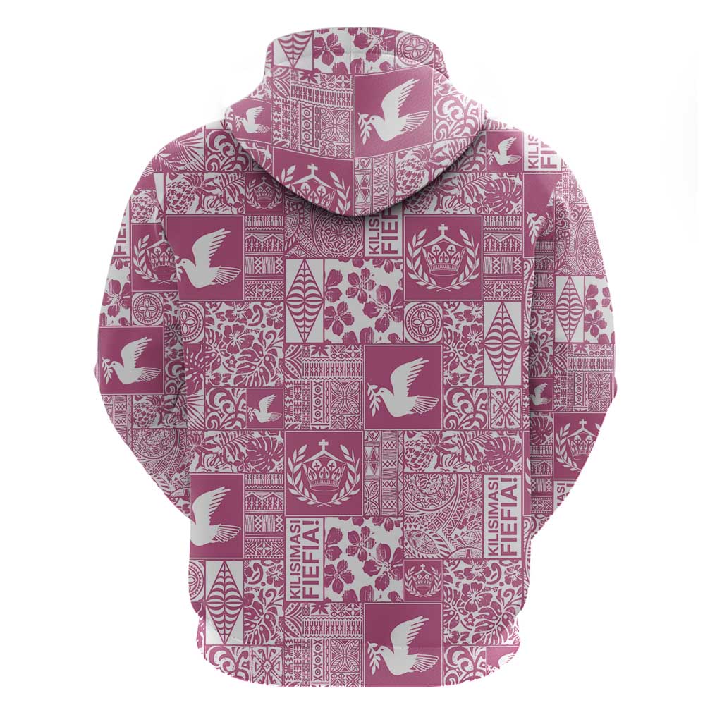 Pink Tonga Kilisimasi Fiefia Hoodie Pacific Patchwork Xmas Vibes - Polynesian Pride