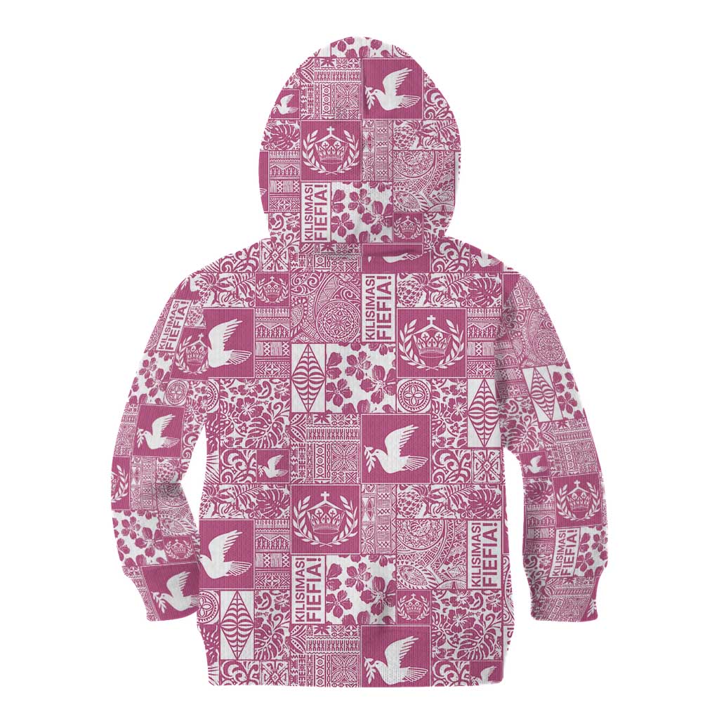 Pink Tonga Kilisimasi Fiefia Kid Hoodie Pacific Patchwork Xmas Vibes - Polynesian Pride