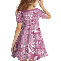 Pink Tonga Kilisimasi Fiefia Kid Short Sleeve Dress Pacific Patchwork Xmas Vibes - Polynesian Pride