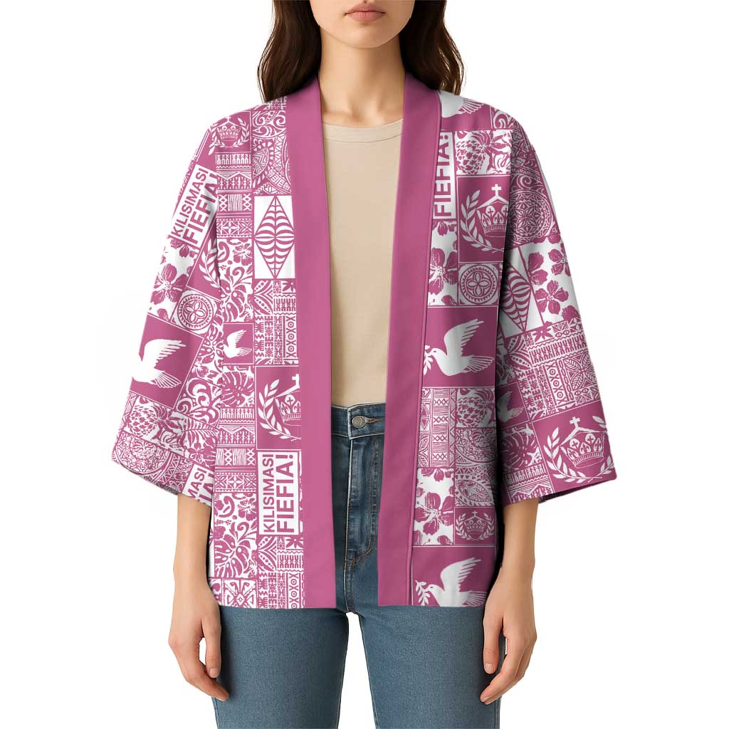 Pink Tonga Kilisimasi Fiefia Kimono Pacific Patchwork Xmas Vibes - Polynesian Pride