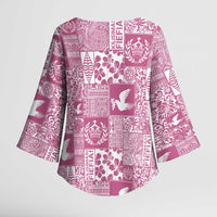 Pink Tonga Kilisimasi Fiefia Kimono Sleeve Blouse Pacific Patchwork Xmas Vibes LT9 - Polynesian Pride