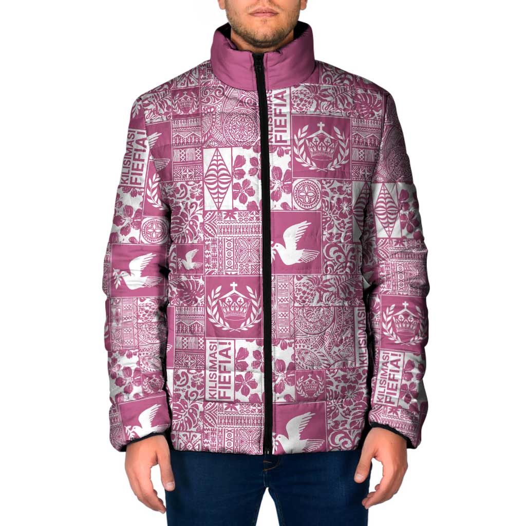 Pink Tonga Kilisimasi Fiefia Padded Jacket Pacific Patchwork Xmas Vibes - Polynesian Pride