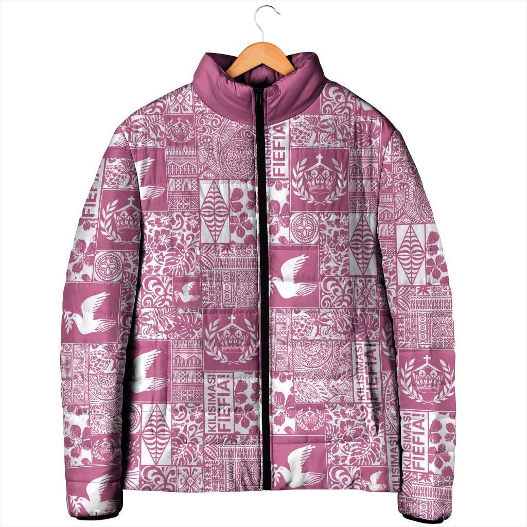 Pink Tonga Kilisimasi Fiefia Padded Jacket Pacific Patchwork Xmas Vibes - Polynesian Pride