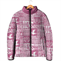 Pink Tonga Kilisimasi Fiefia Padded Jacket Pacific Patchwork Xmas Vibes - Polynesian Pride
