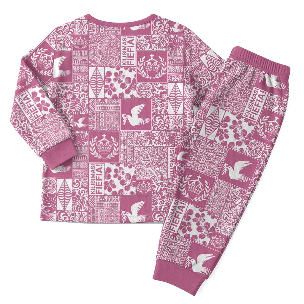 Pink Tonga Kilisimasi Fiefia Christmas Pajama Set Pacific Patchwork Xmas Vibes - Polynesian Pride