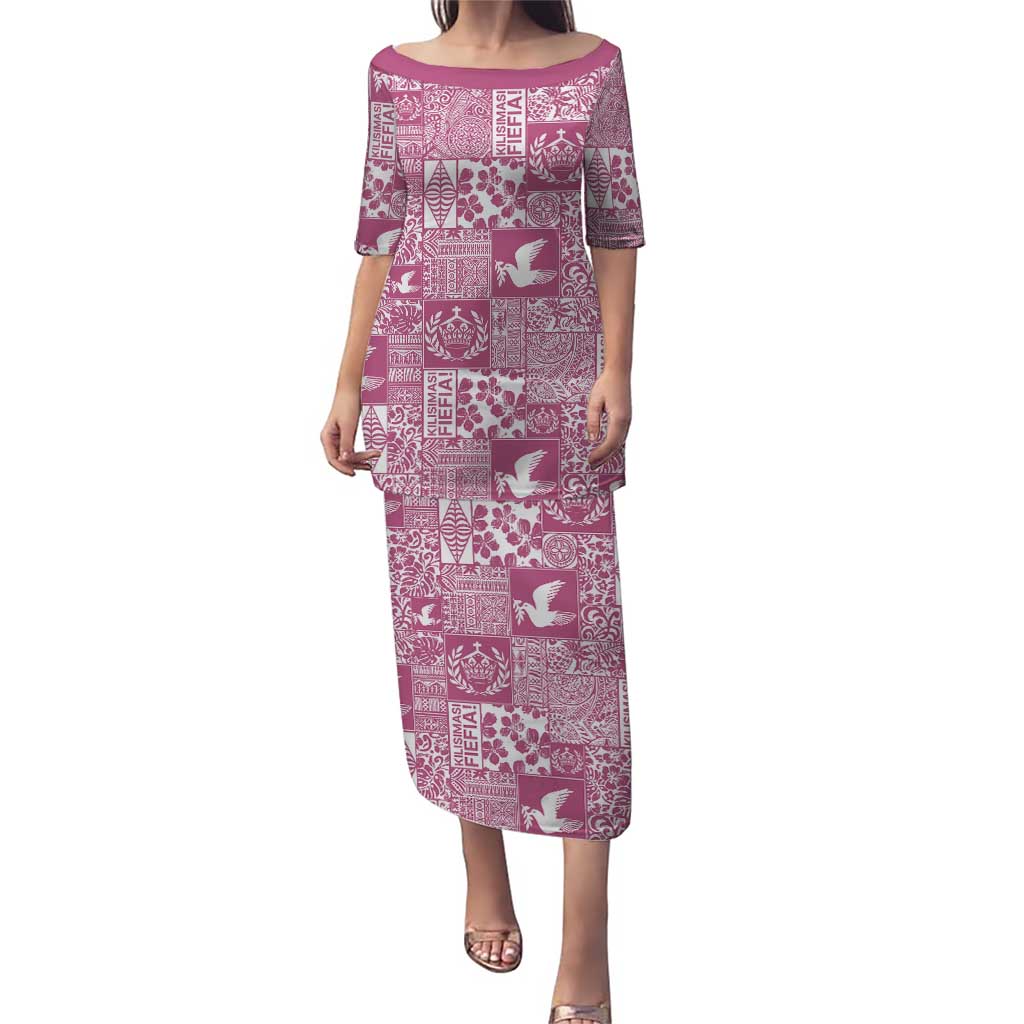 Pink Tonga Kilisimasi Fiefia Puletasi Pacific Patchwork Xmas Vibes - Polynesian Pride